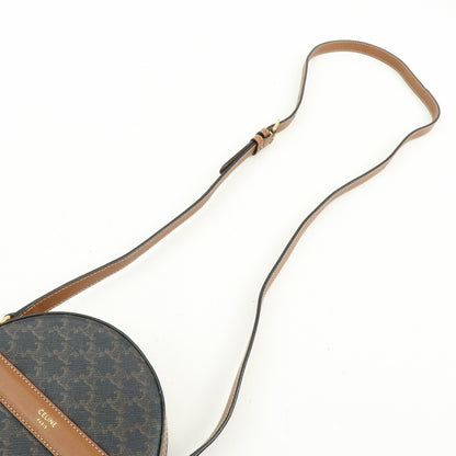 Celine Round Purse on Strap Triomphe Coated Canvas, Brown, Canvas, Crossbody Bag