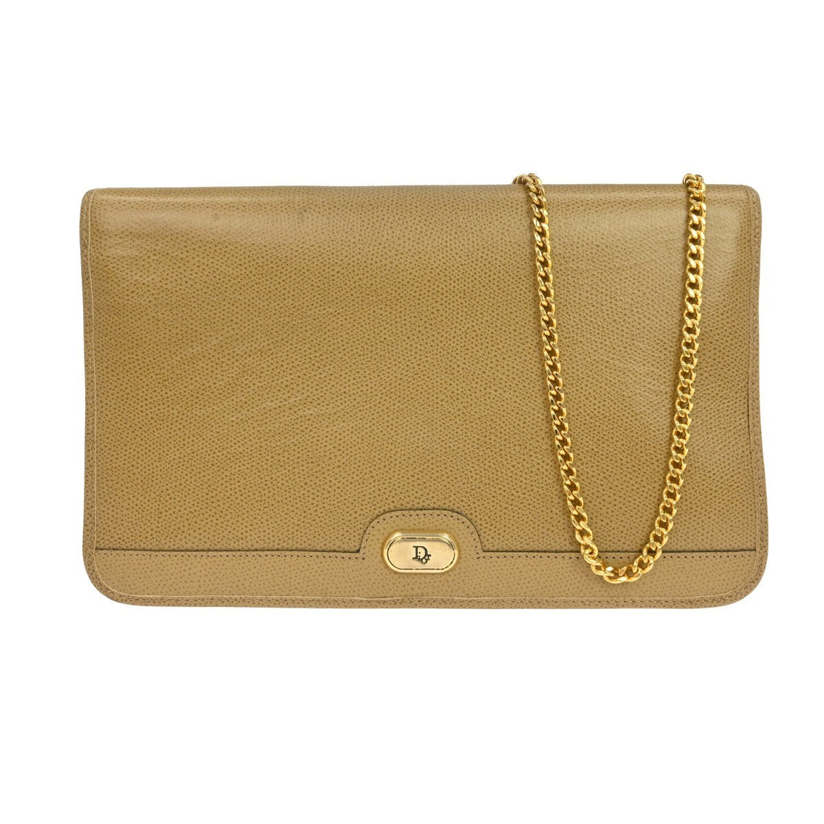 Christian Dior Vintage Chain Flap Leather, Beige, Leather, Shoulder Bag