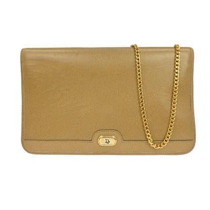 Christian Dior Vintage Chain Flap Leather, Beige, Leather, Shoulder Bag