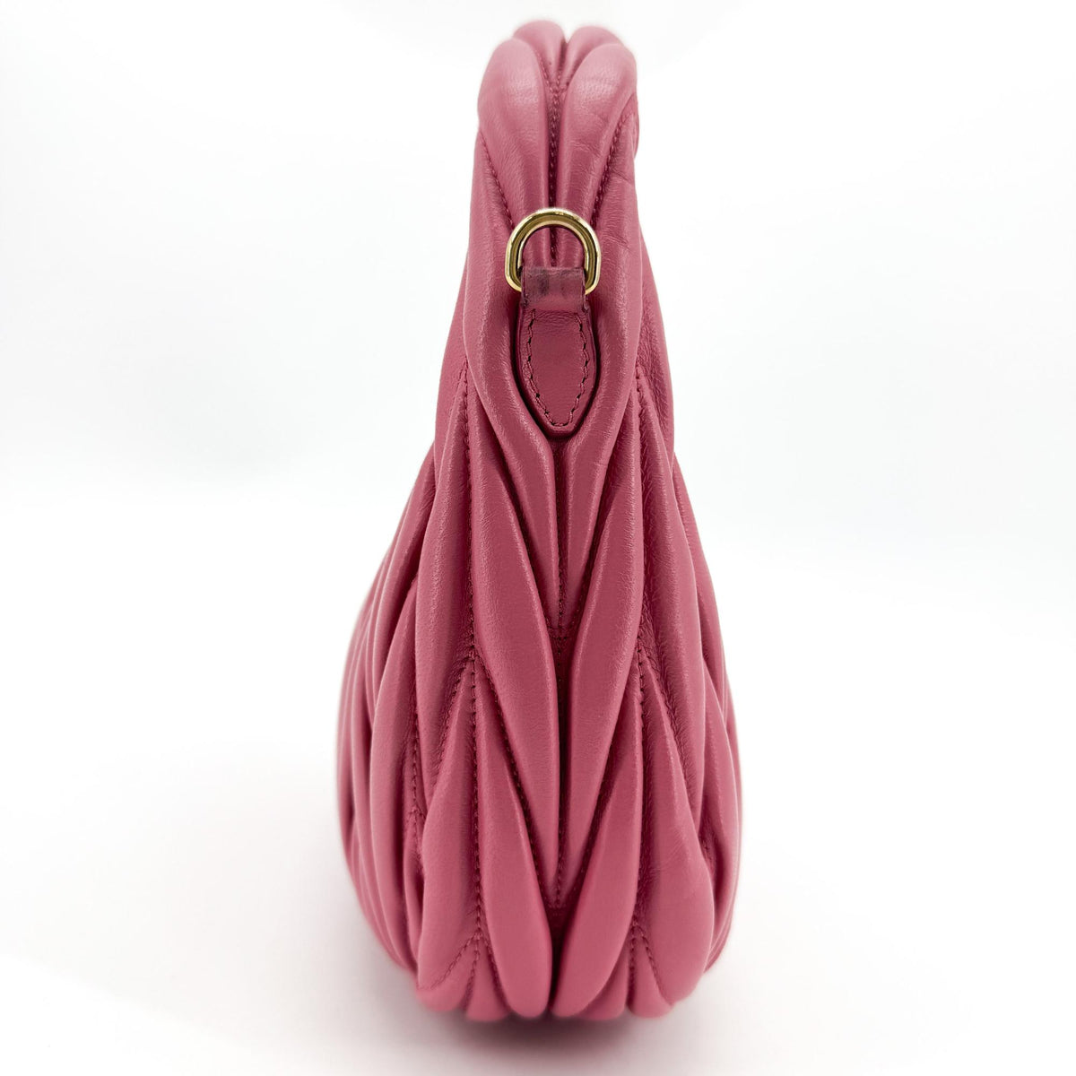 Miu Miu Wander Hobo Matelasse Satin, Pink, Leather, Shoulder Bag