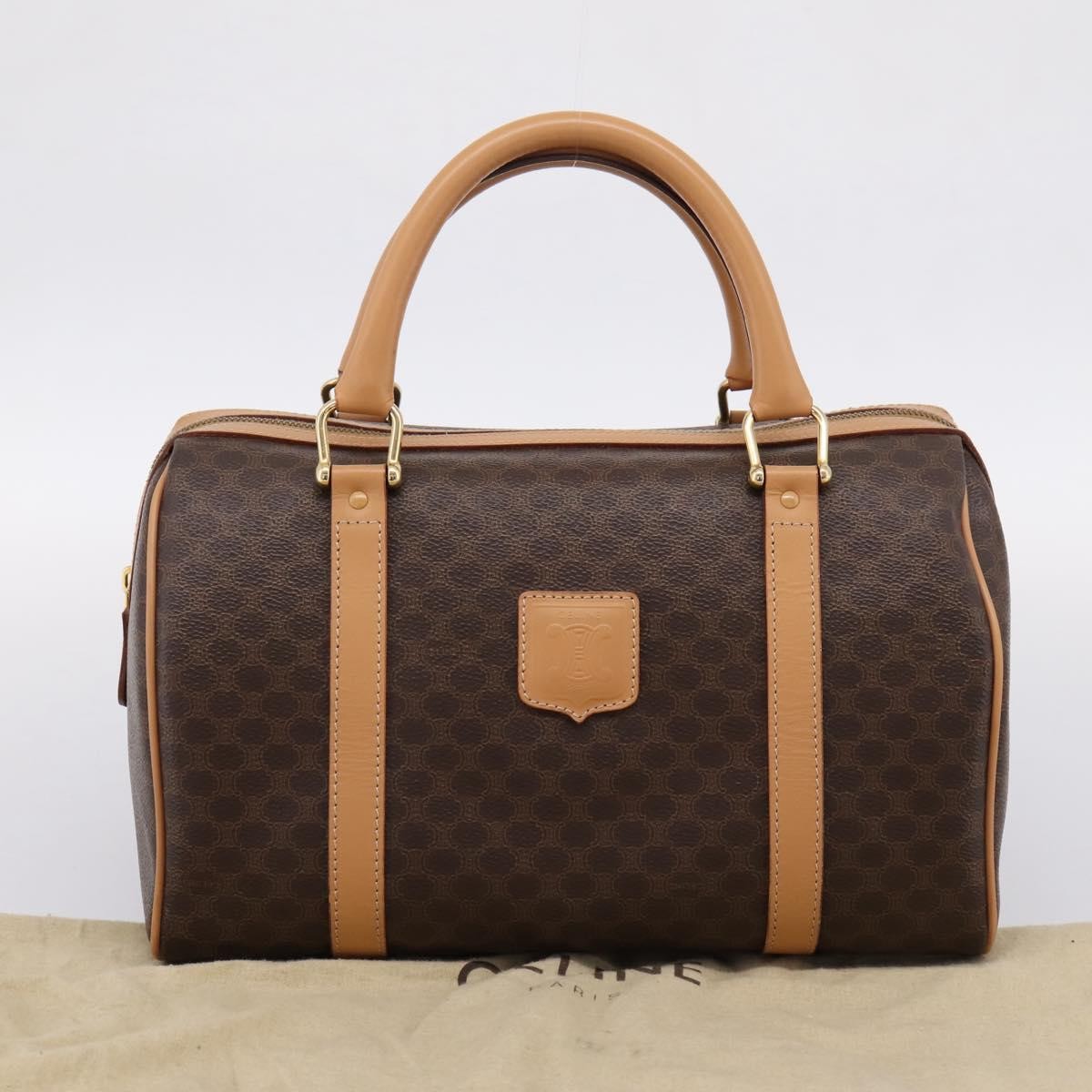 Celine Boston Triomphe XL Coated Canvas, Brown, PVC, Handbag