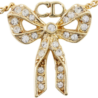 Christian Dior Bow CD Pendant Metal with Crystal, Gold, Gold Plated, Necklace