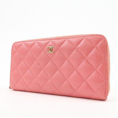 Chanel Zip Around Organizer Quilted Caviar, Pink, Leather, Wallet