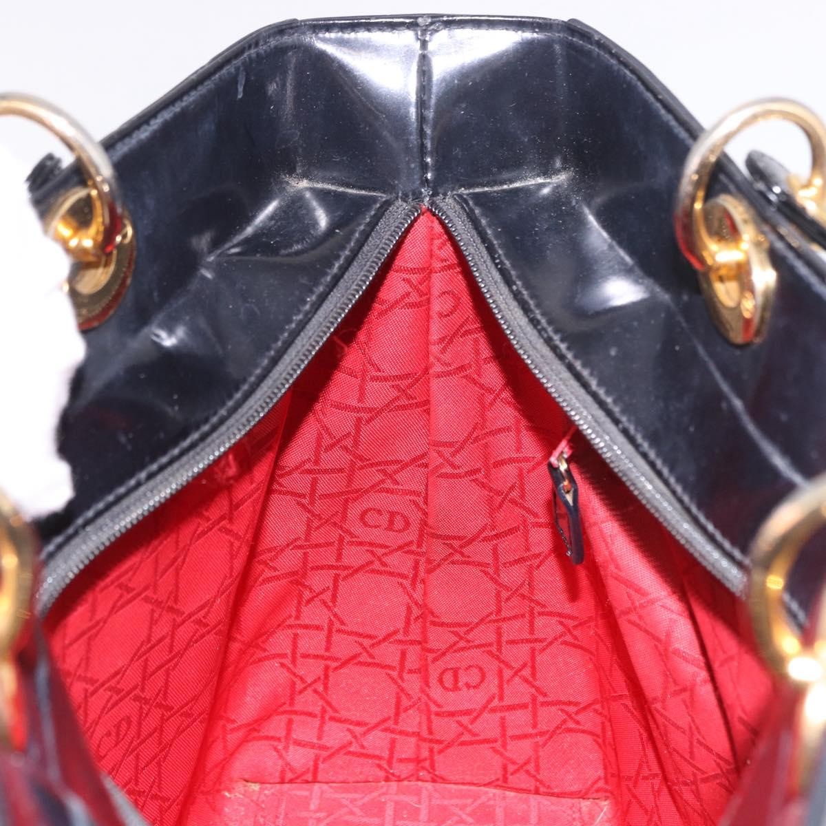 Christian Dior Vintage Lady Dior Patent, Black, Patent Leather, Handbag