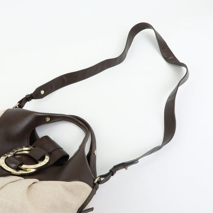 Bvlgari Chandra Hobo Canvas and Leather, Beige, Canvas, Shoulder Bag