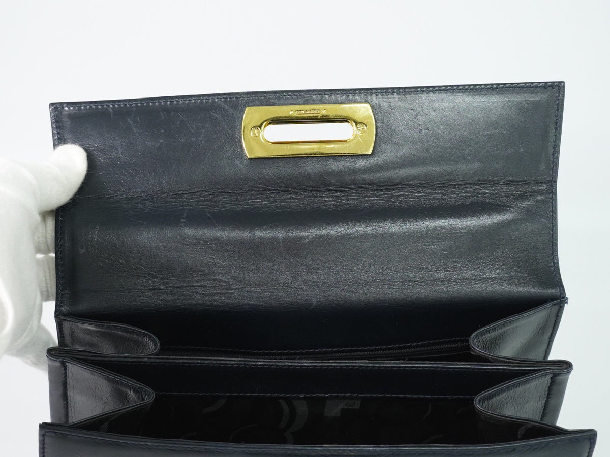 Salvatore Ferragamo Convertible Top Handle Leather, Navy, Leather, Handbag