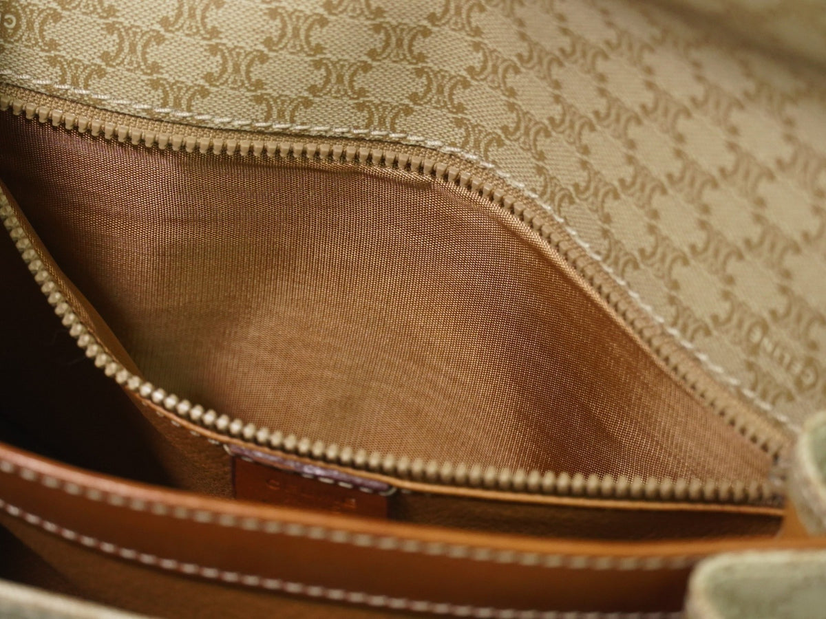 Celine Vintage Macadam Canvas and Leather, Beige, Canvas, Shoulder Bag