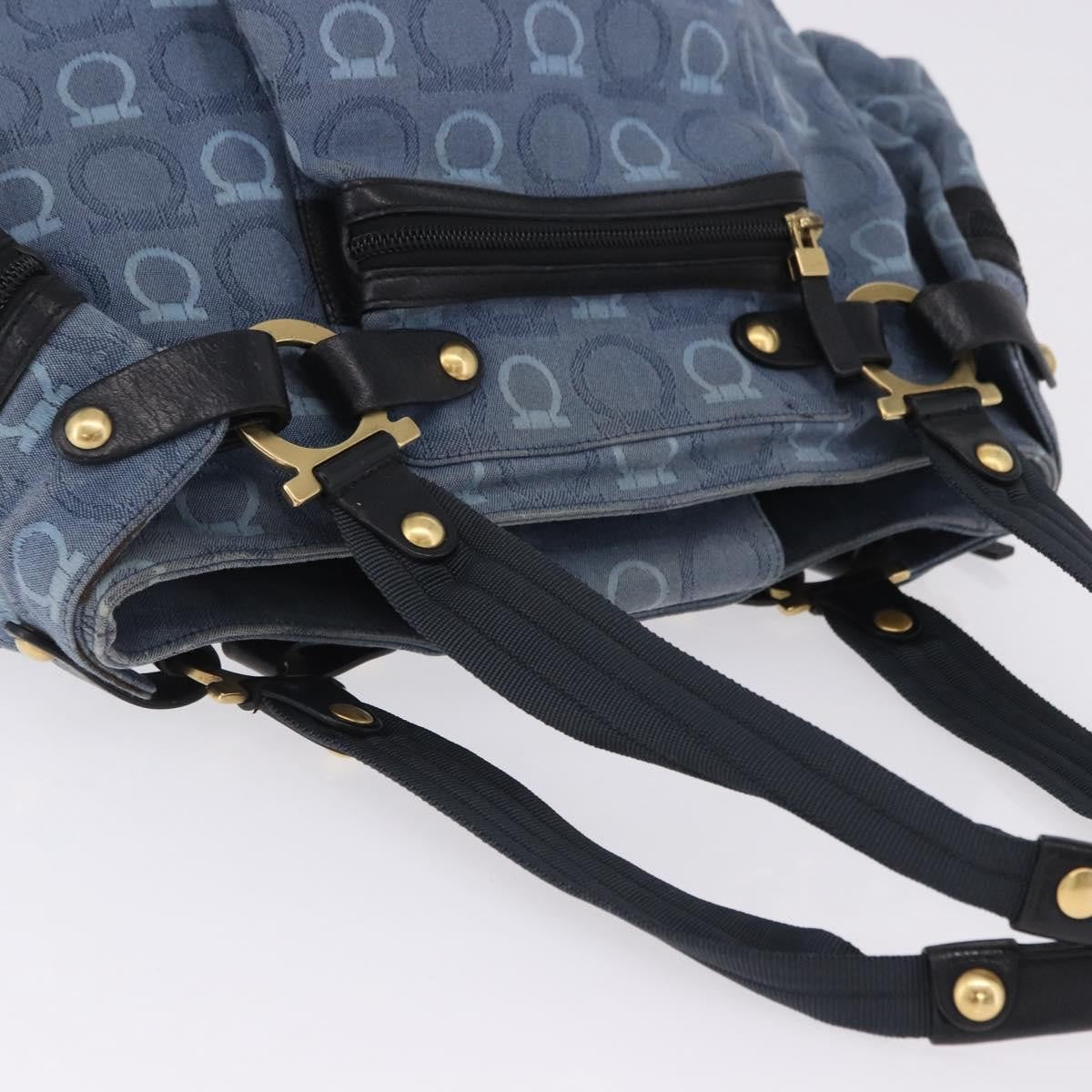 Salvatore Ferragamo Gancini Canvas, Navy, Canvas, Crossbody Bag