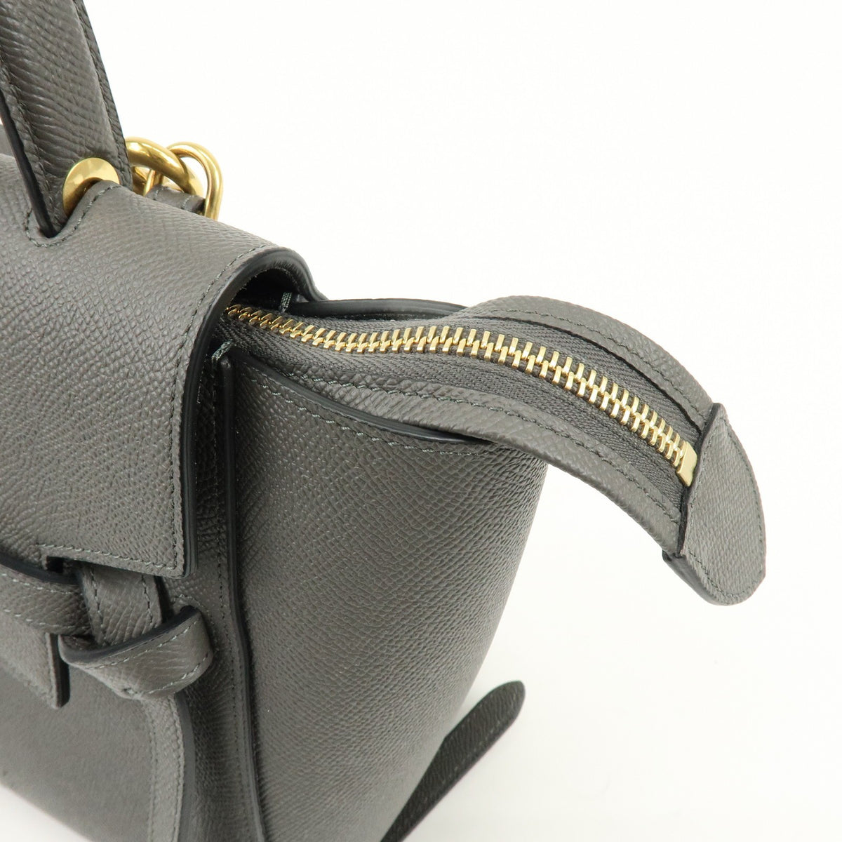 Celine Belt Textured Leather, Gray, Leather, Handbag