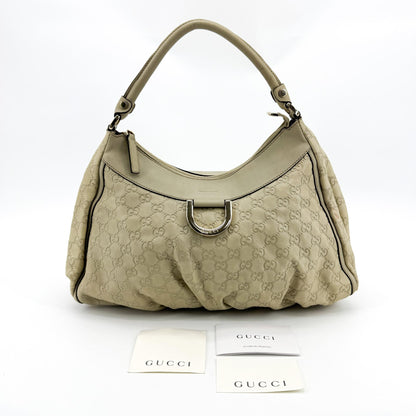 Gucci D Gold Hobo Guccissima Leather, Beige, Leather, Shoulder Bag