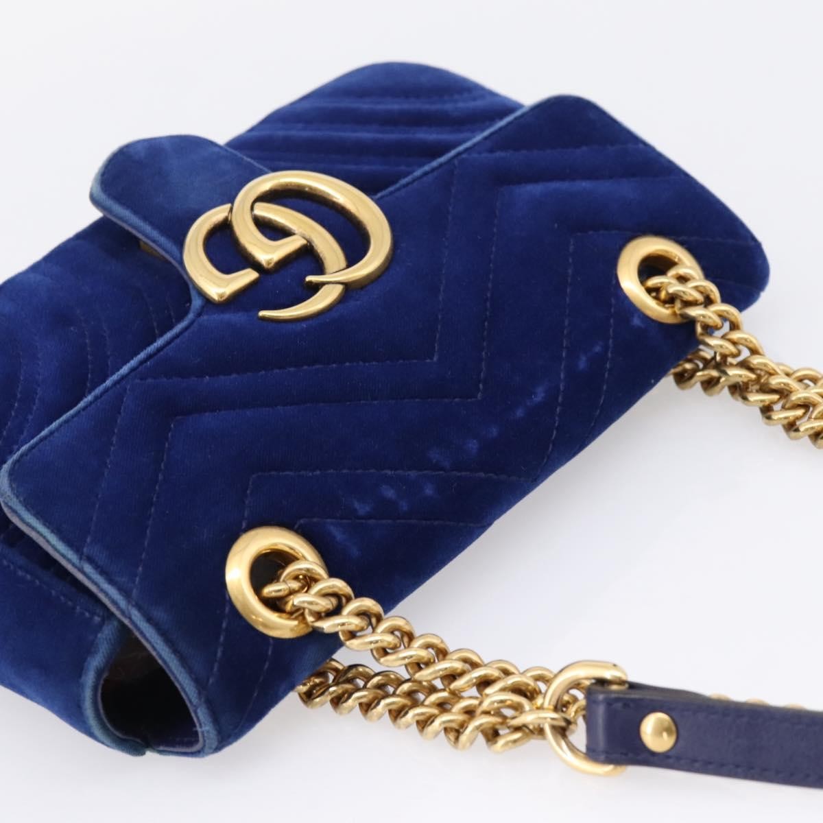Gucci GG Marmont Matelassé Velvet, Blue, Velvet, Shoulder Bag