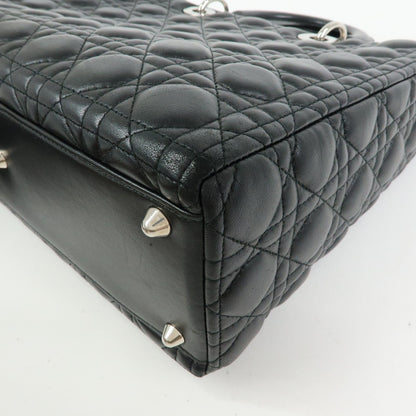 Christian Dior Lady Dior Cannage Quilt Lambskin, Black, Leather, Handbag