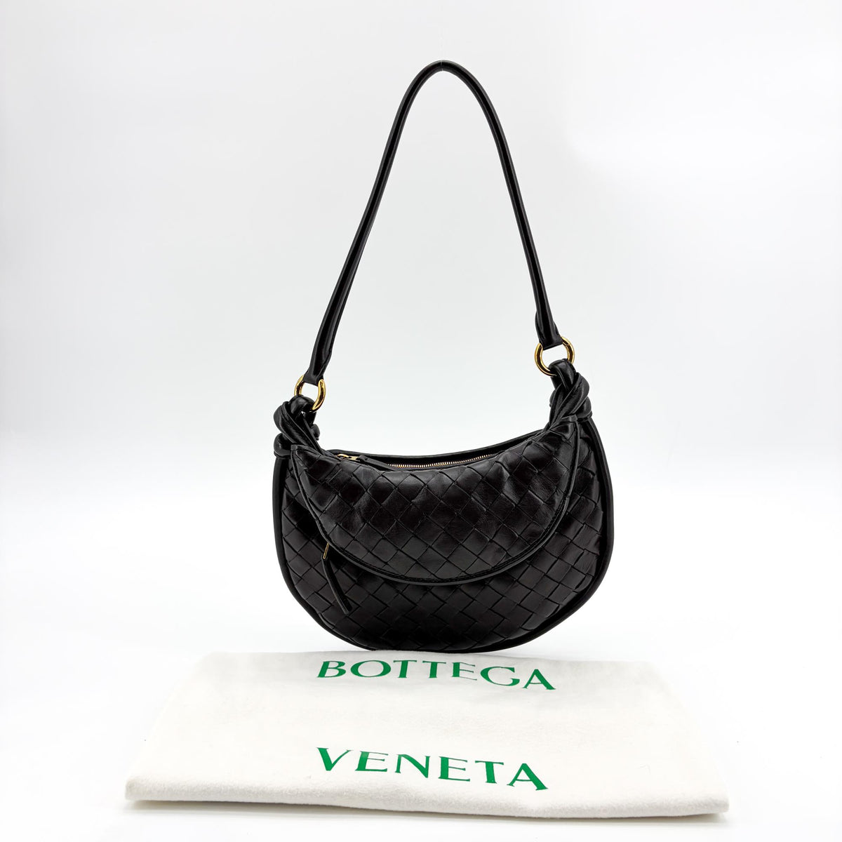 Bottega Veneta Gemelli Intrecciato Leather, Black, Leather, Shoulder Bag