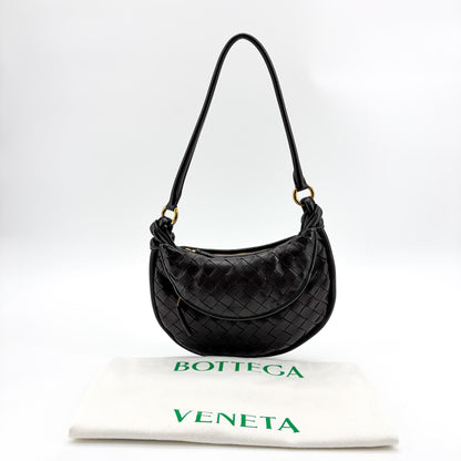 Bottega Veneta Gemelli Intrecciato Leather, Black, Leather, Shoulder Bag