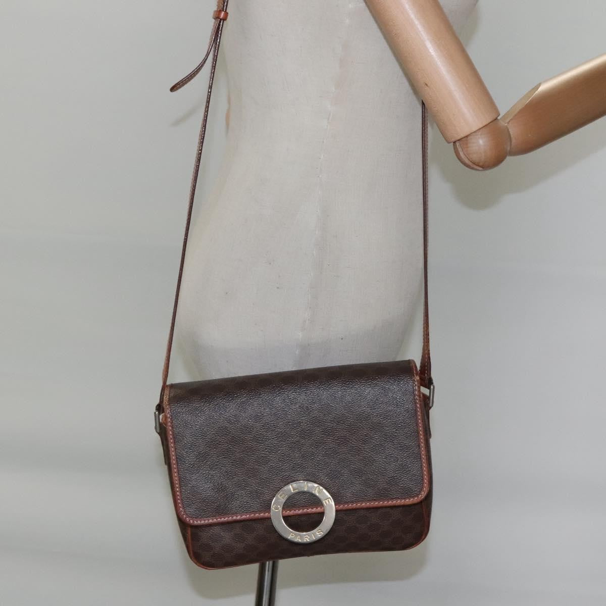 Celine Vintage Macadam Circle Logo Canvas and Leather, Brown, Canvas, Shoulder Bag