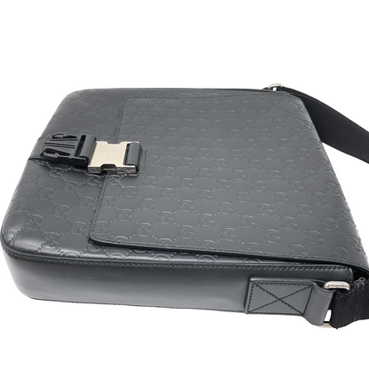 Gucci Buckle Flap Messenger Guccissima Leather, Black, Leather, Shoulder Bag