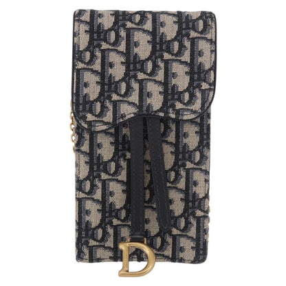 Christian Dior Vertical Saddle Chain Oblique Canvas, Navy, Canvas, Clutch