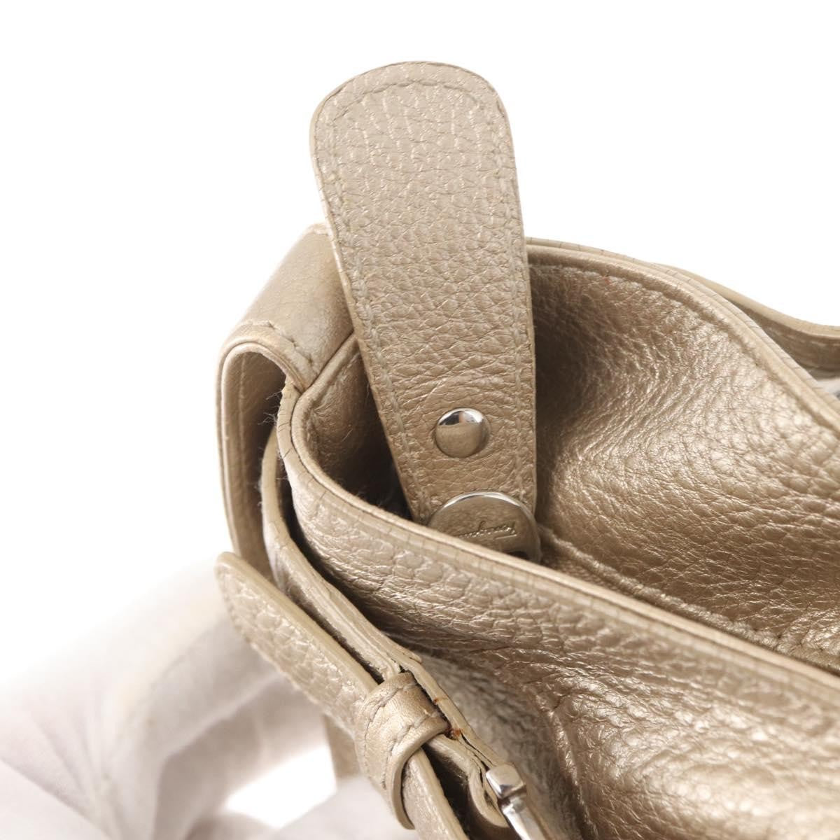 Salvatore Ferragamo Gancini Leather, Gold, Leather, Handbag