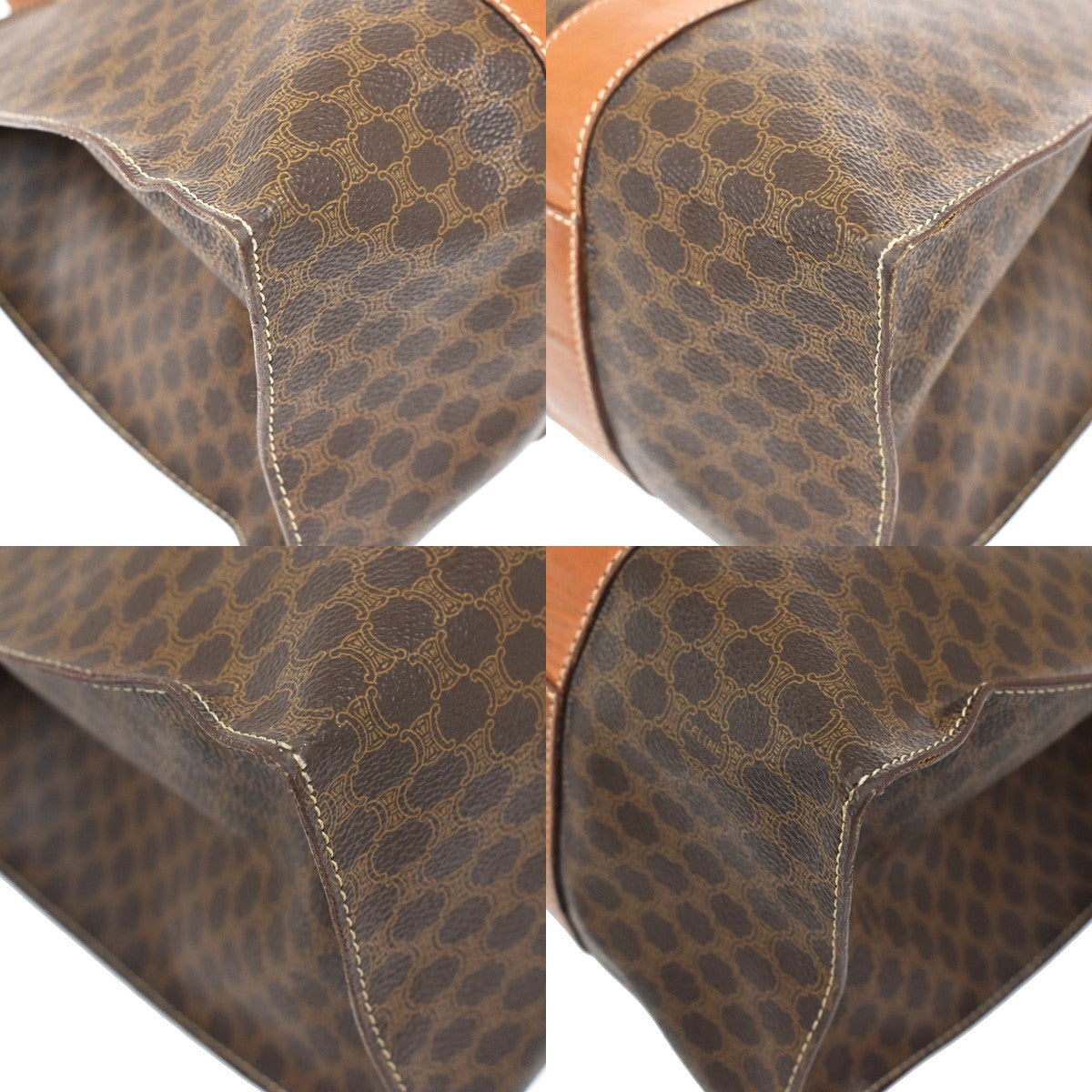 Celine Vintage Macadam Shopper Coated Canvas, Brown, Canvas, Tote Bag