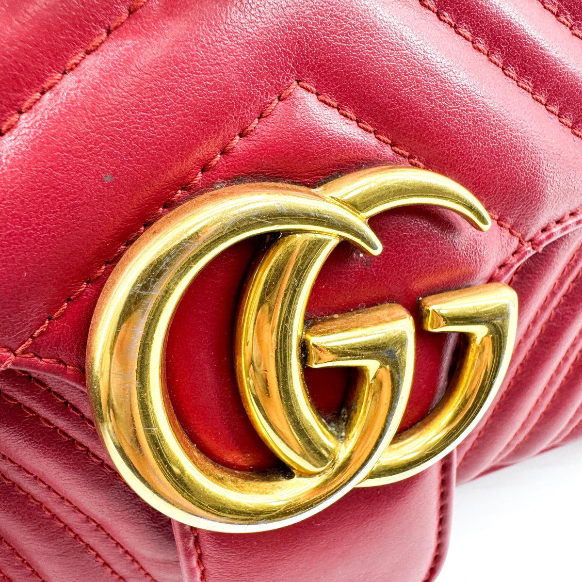 Gucci GG Marmont Flap Chevron Leather, Red, Leather, Shoulder Bag