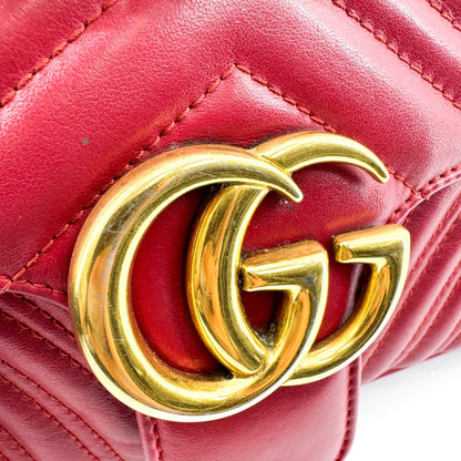 Gucci GG Marmont Flap Chevron Leather, Red, Leather, Shoulder Bag