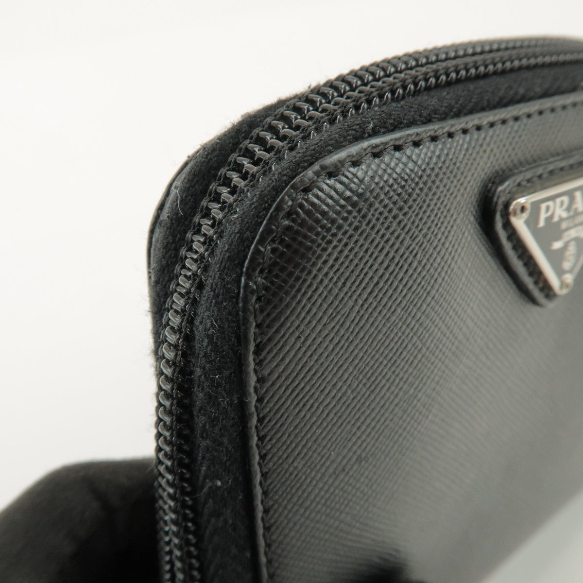Prada Bifold Zip Around Saffiano Leather, Black, Leather, Wallet