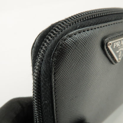 Prada Bifold Zip Around Saffiano Leather, Black, Leather, Wallet