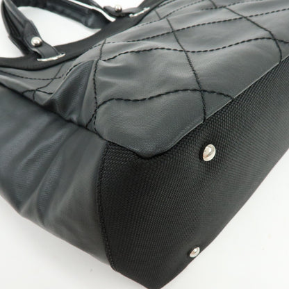 Chanel Biarritz Quilted Coated Canvas, Black, Leather, Tote Bag