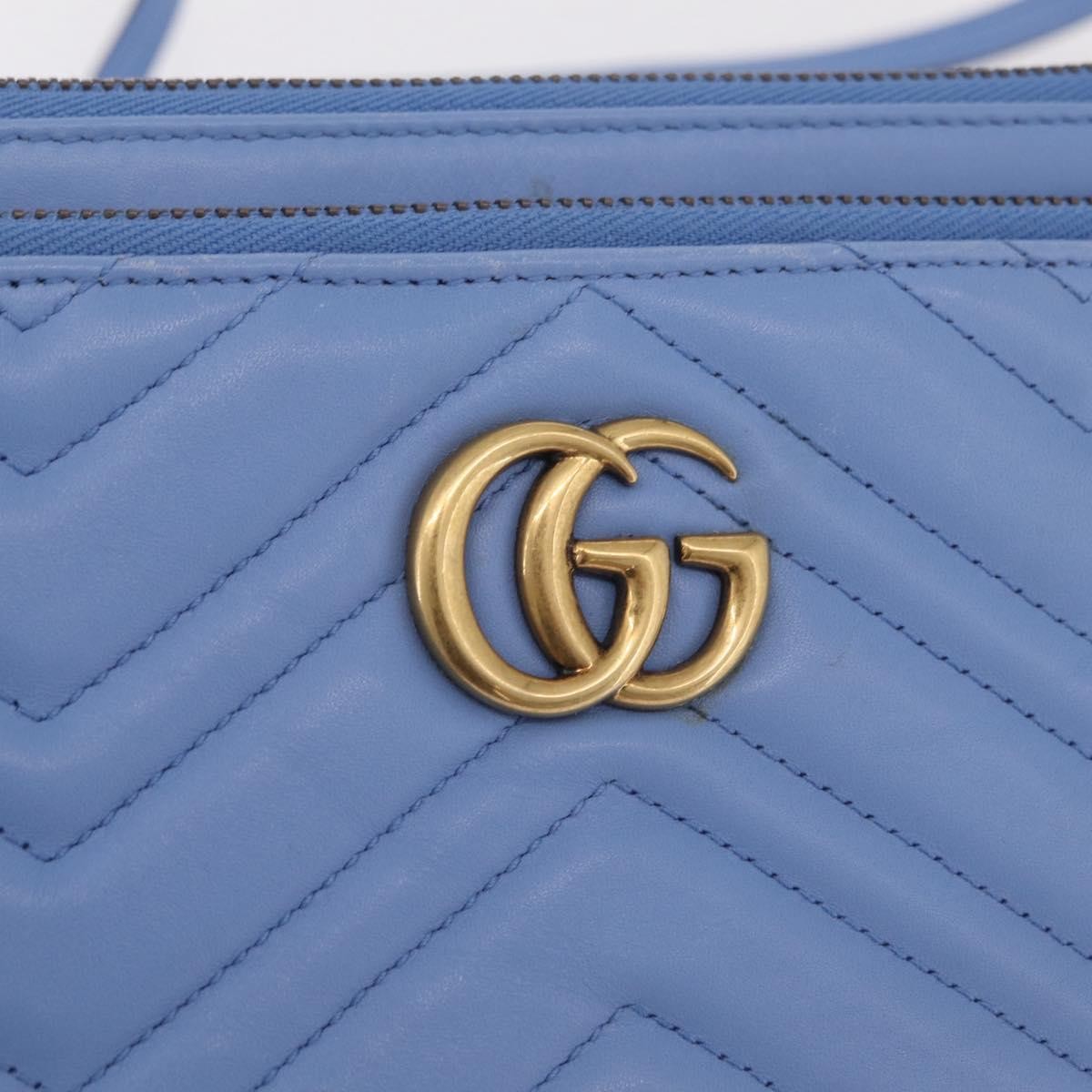 Gucci GG Marmont Double Matelasse Leather, Blue, Leather, Crossbody Bag