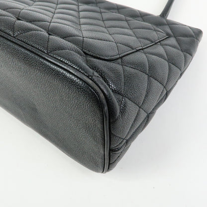 Chanel Medallion Quilted Caviar, Black, Leather, Tote Bag