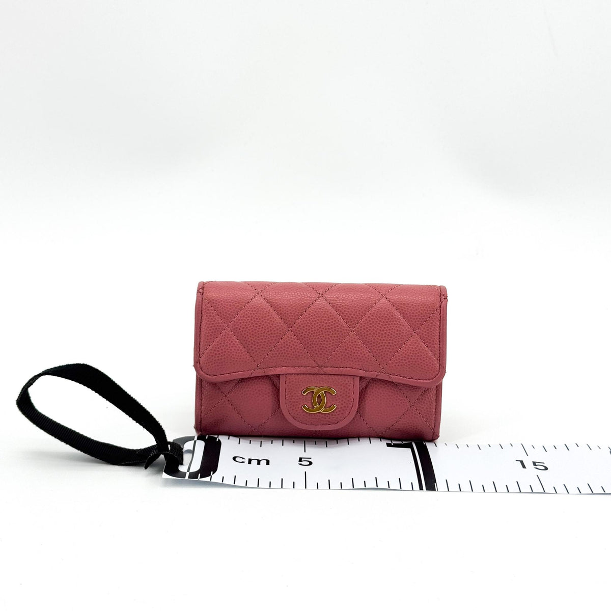 Chanel Classic Flap Card Case Quilted Caviar, Pink, Leather, Card Holder