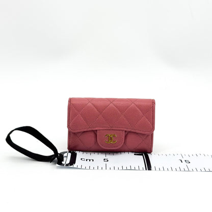 Chanel Classic Flap Card Case Quilted Caviar, Pink, Leather, Card Holder