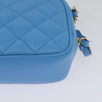Versace Medusa Icon Front Slip Pocket Camera Quilted Leather, Blue, Leather, Shoulder Bag