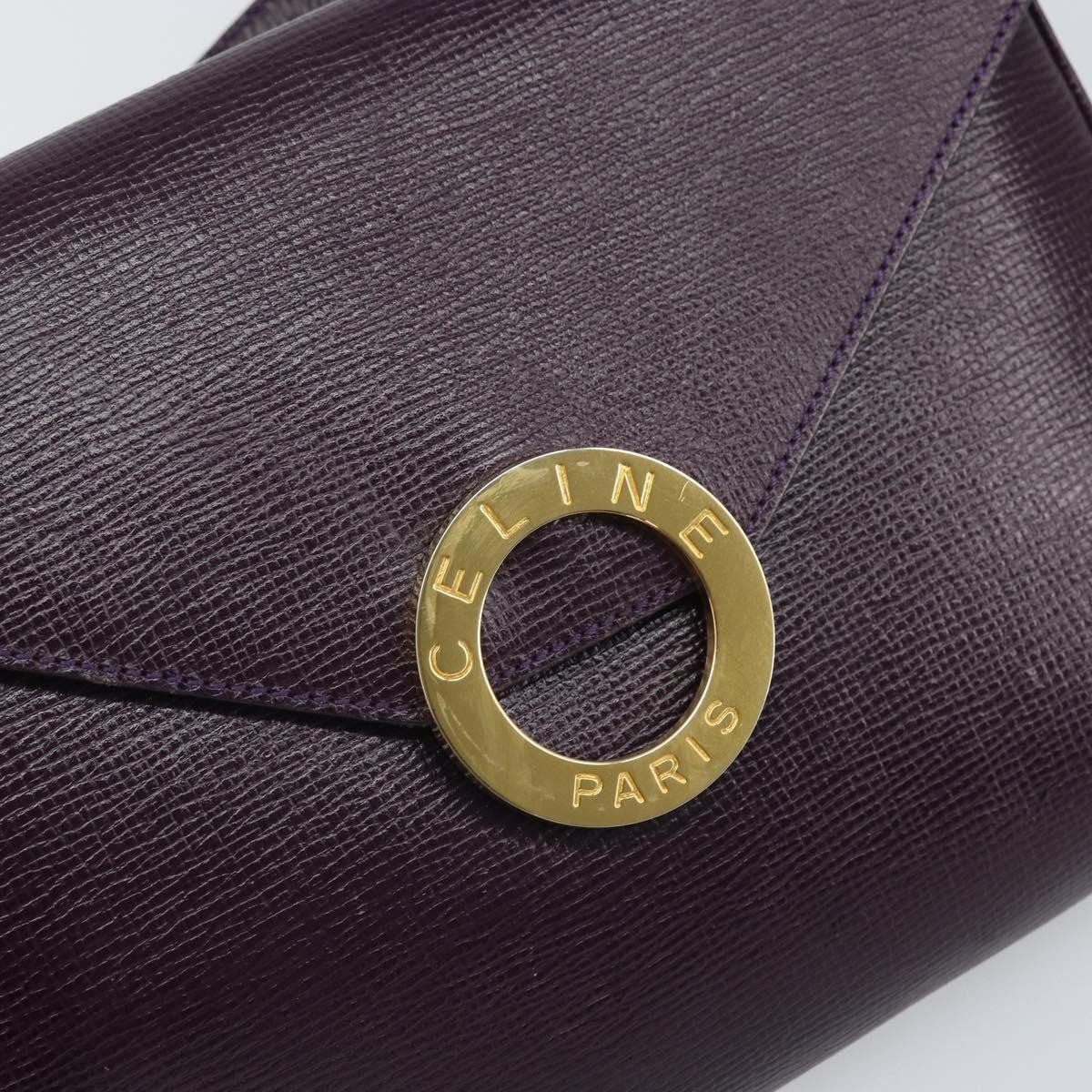 Celine Circle Logo Leather, Purple, Leather, Shoulder Bag