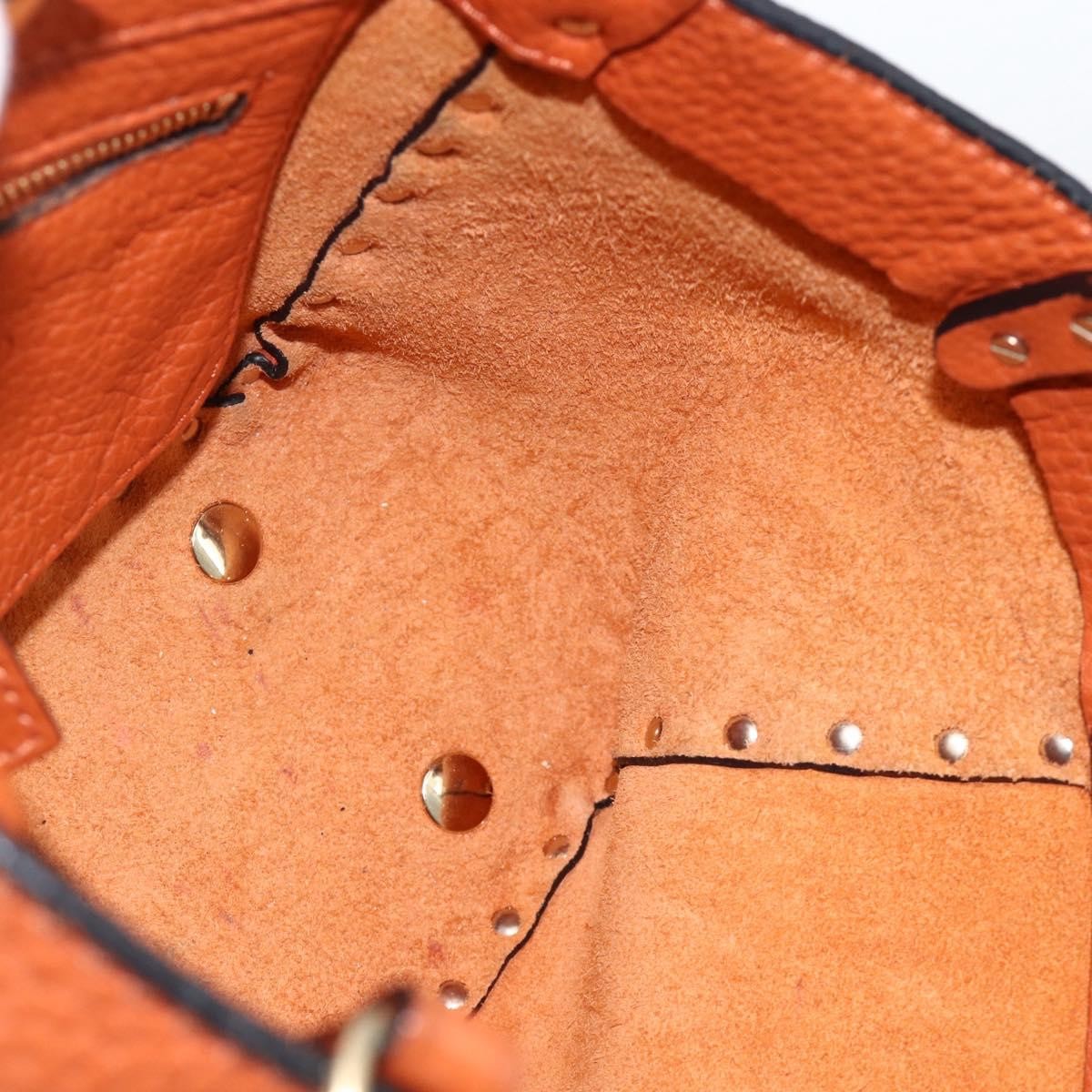 Valentino Garavani Rockstud Pebbled Leather, Orange, Leather, Tote Bag