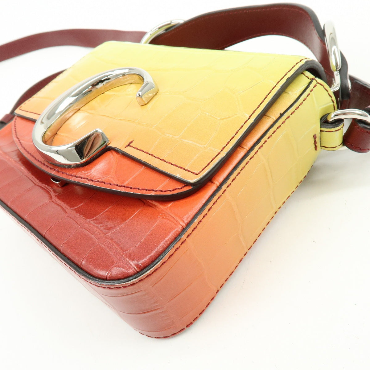 Chloe C Flap Crocodile Embossed Leather, Multicolour, Leather, Handbag