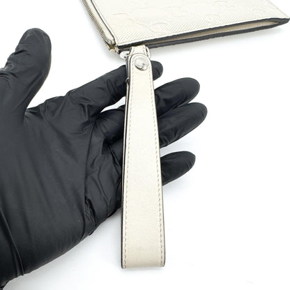 Gucci Wristlet GG Embossed Perforated Leather, White, Leather, Clutch