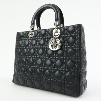 Christian Dior Lady Dior Cannage Quilt Lambskin, Black, Leather, Handbag