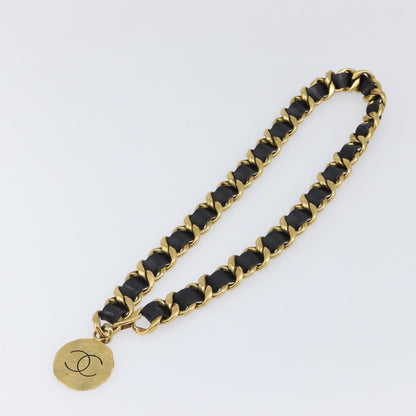 Chanel Vintage Chain Belt Metal and Leather, Black, Leather, Belt