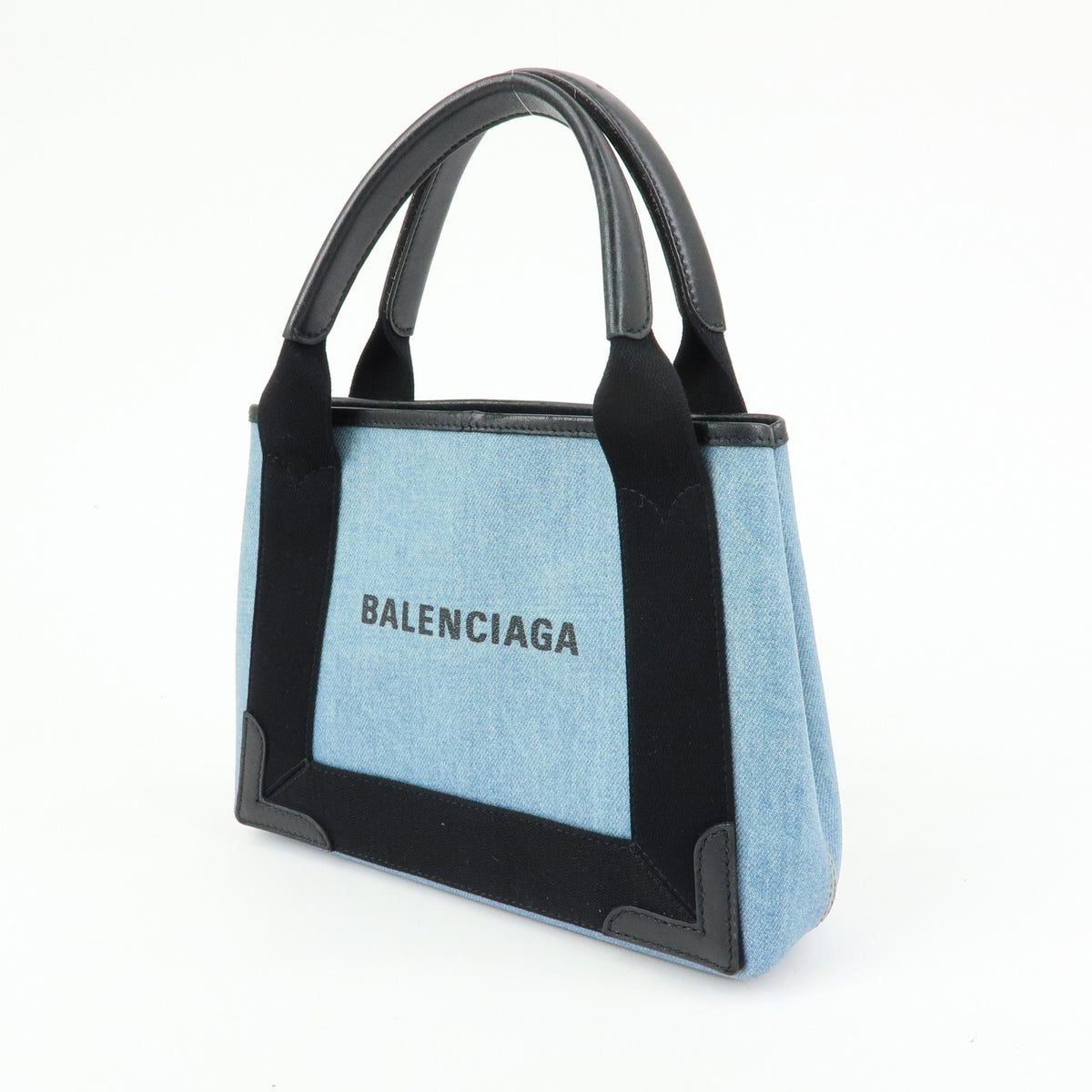 Balenciaga Navy Cabas Coated Denim with Leather, Blue, PVC, Tote Bag