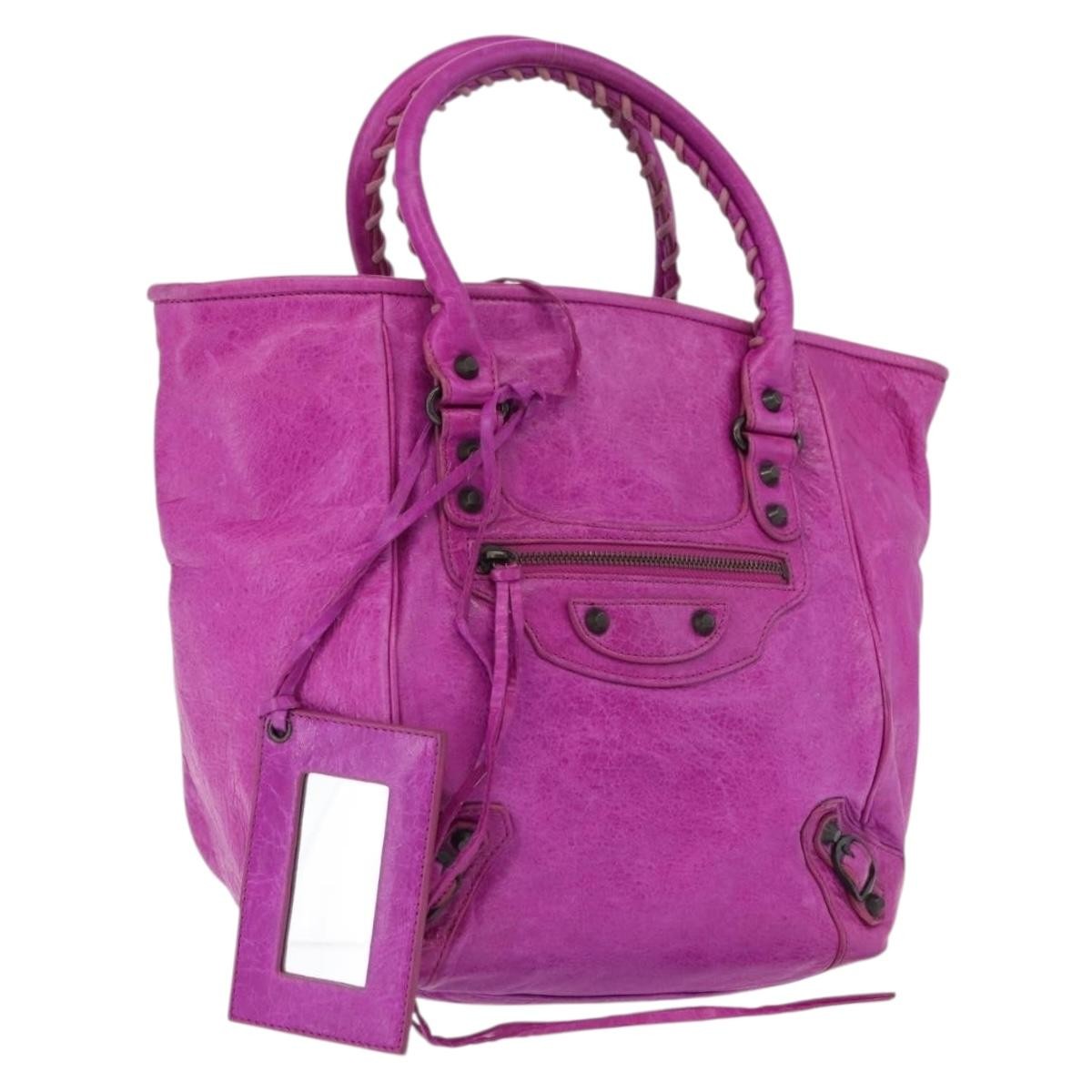 Balenciaga Classic Studs Sunday Tote Leather, Purple, Leather, Handbag
