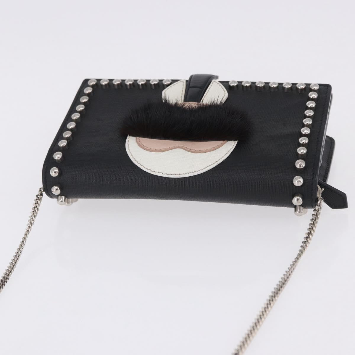 Fendi Karlito Wallet on Chain Studded Saffiano Leather, Black, Leather, Crossbody Bag