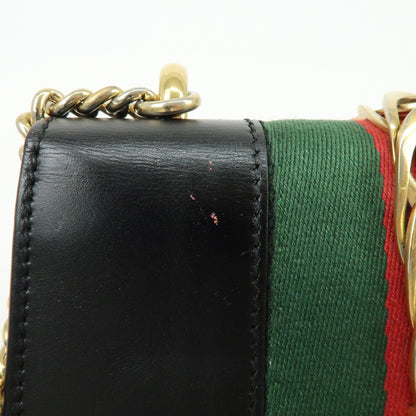 Gucci Sylvie Chain Leather, Black, Leather, Shoulder Bag