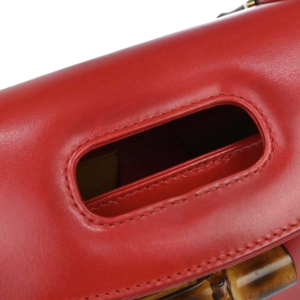 Gucci Vintage Convertible Bamboo Top Handle Leather, Red, Leather, Handbag