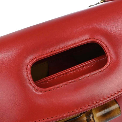 Gucci Vintage Convertible Bamboo Top Handle Leather, Red, Leather, Handbag