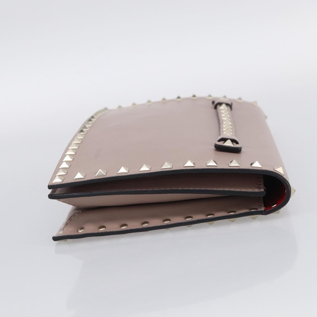 Valentino Garavani Rockstud Flap Clutch Leather, Beige, Leather, Clutch