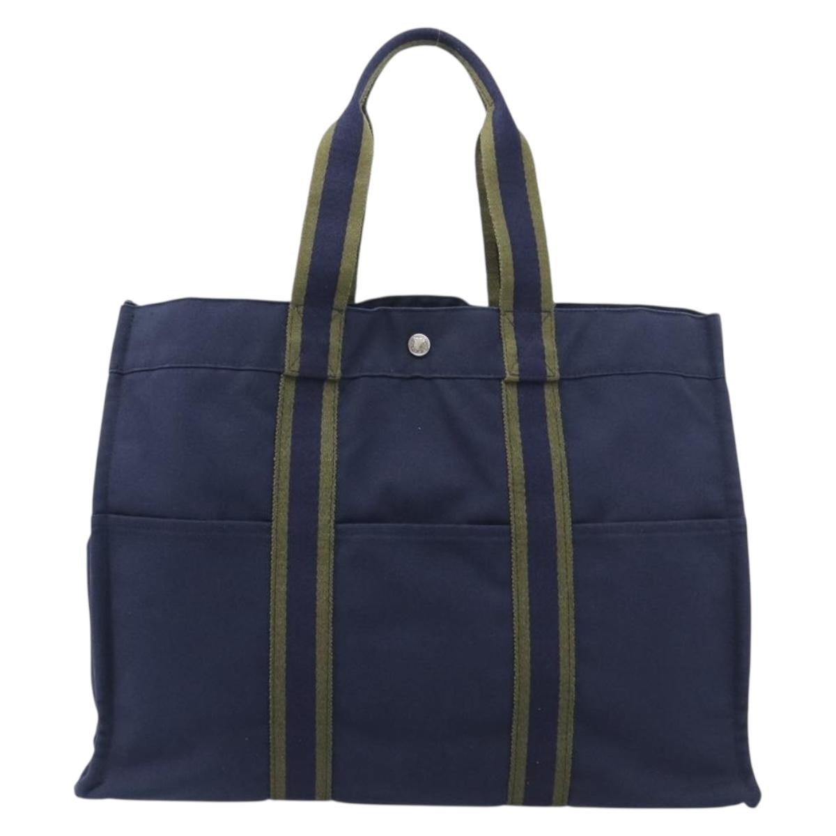 Hermes Fourre Tout Toile, Navy, Canvas, Tote Bag