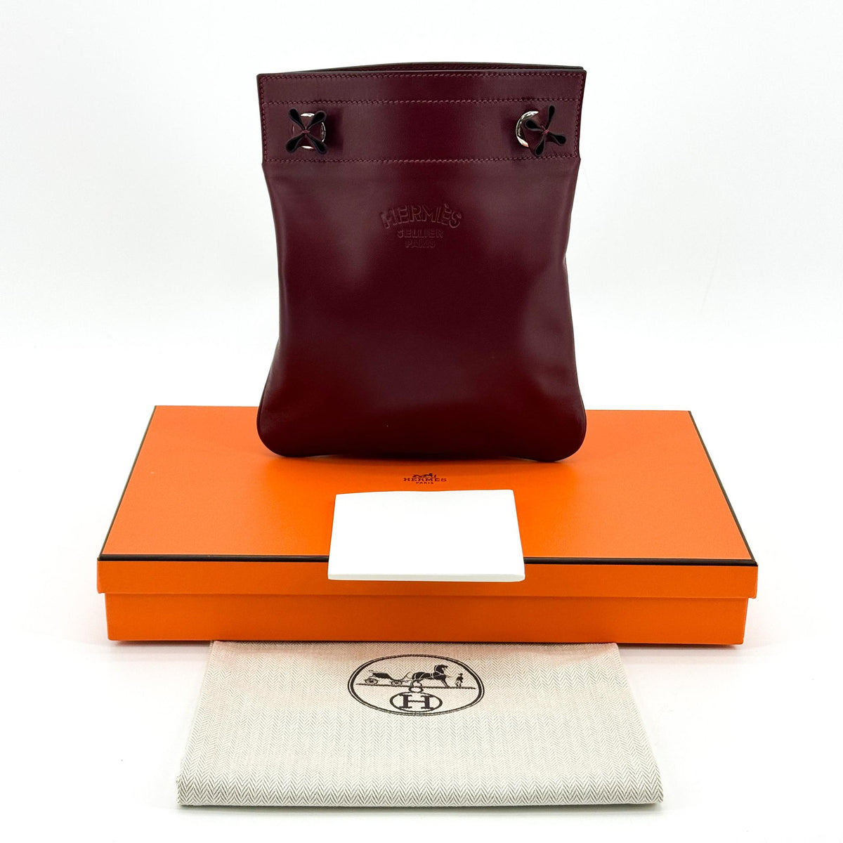 Hermes Aline Milo Lambskin and Swift, Burgundy, Leather, Handbag