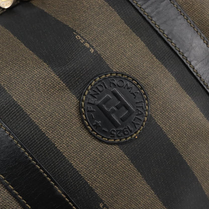 Fendi Vintage Pequin Boston Coated Canvas, Brown, Canvas, Handbag