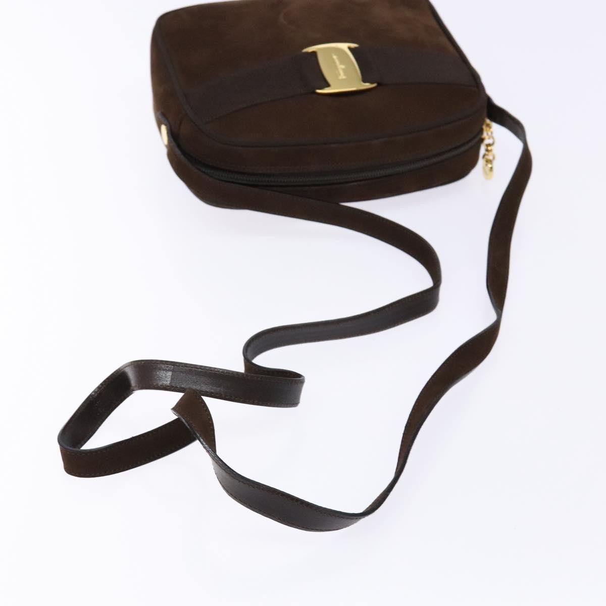 Salvatore Ferragamo Vala Suede, Brown, Suede, Shoulder Bag